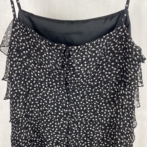 Talbots Pure Silk Layer Ruffle Dress 4 Petite 4P Black Dots Spaghetti Straps - Picture 6 of 12